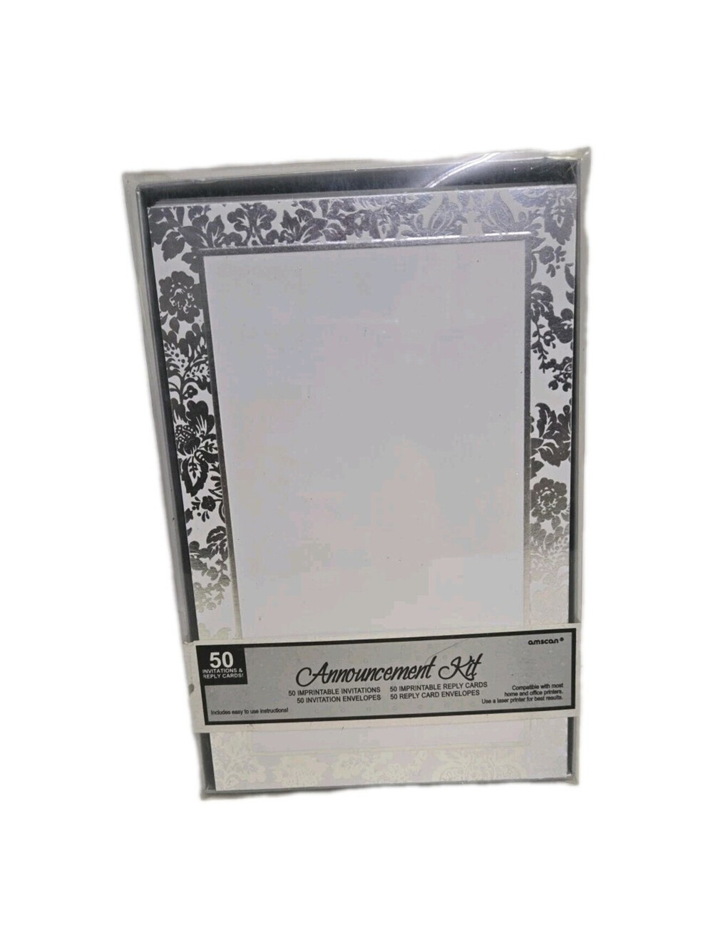 NEW Amscan Party Perfect Platinum Damask Printable Wedding Invitations Kit